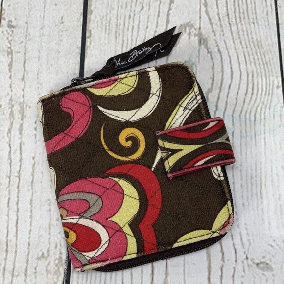 Vera Bradley Bifold Wallet in Puccini - RED/BROWN/YELLOW/WHITE Retired Pattern - Picture 1 of 6